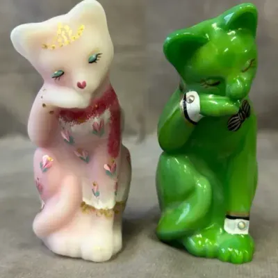 Fenton Glass Hand Painted Cats Pair 