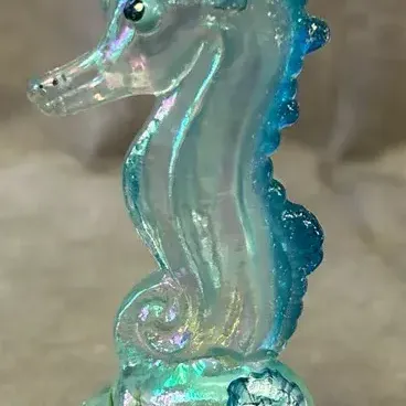 Fenton Glass Blue Seahorse Hand-Painted Figurine