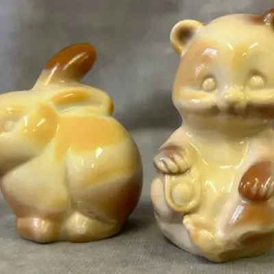Fenton Chocolate Glass Bear & Rabbit Figures 