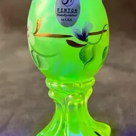 Fenton Uranium Glass Egg on Pedestal 