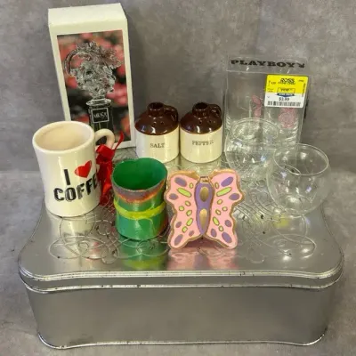 Lot of Dining Room Items, Including Tin of Assorted Napkin Rolls