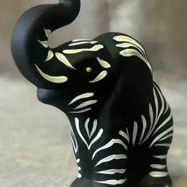 Fenton Limited Edition Hand-Painted Black Satin Glass Elephant Figurine