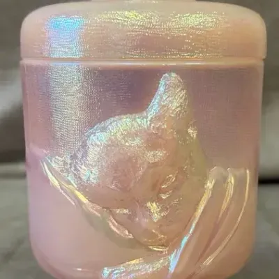 Vintage Fenton Glass "Chessie" Iridescent Pink Lidded Candy Jar 