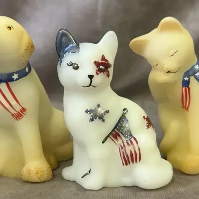 Fenton Glass Patriotic Pets Figure Trio