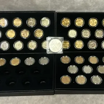 Collection of Gold & Platinum State Quarters & 1 Pure Silver Dollar 