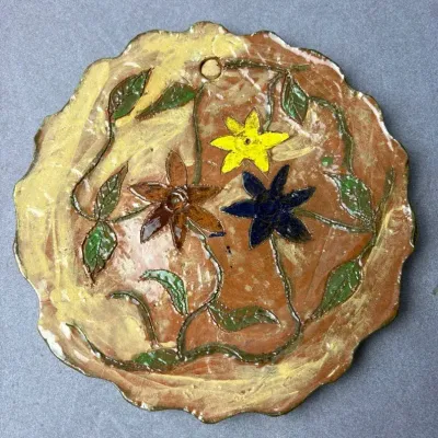 Signed Handmade Floral Ceramic Plate