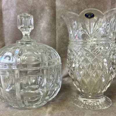 Crystal Listen Candy Bowl & Crystal Vase 