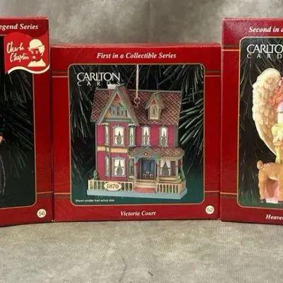Vintage Carlton Cards Christmas Ornament 5 Piece Set 