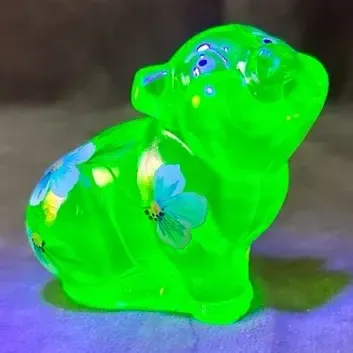 Fenton Uranium Glass Hand Painted Pig Figure 
