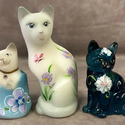Fenton Glass Hand Painted Cat Figures