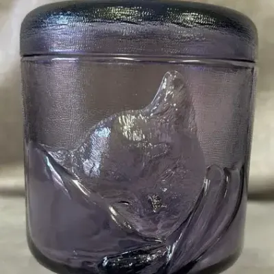 Vintage Fenton Glass "Chessie" Amethyst Lidded Candy Jar 