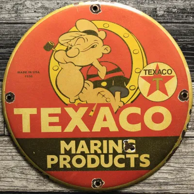 Sale Photo Thumbnail #51: 12" Texaco Marine Products 1930 With Popeye Porcelain Sign