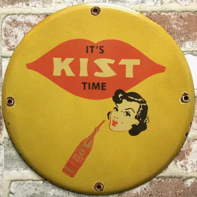 Sale Photo Thumbnail #34: 12" Kist Soda It's Kist Time Porcelain Sign