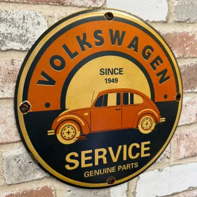 Sale Photo Thumbnail #56: 12" Volkswagen Service Since 1949 Porcelain Sign