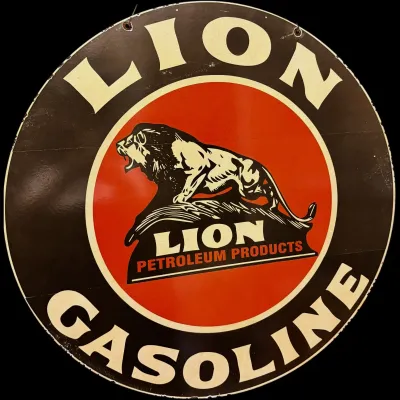 Sale Photo Thumbnail #54: 30" Lion Gasoline Black Double-Sided Porcelain Sign