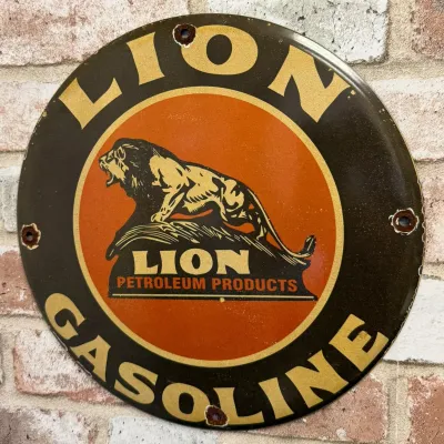 Sale Photo Thumbnail #35: 12" Lion Gasoline Petroleum Products Porcelain Sign