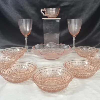 (11) Pink Depression Glass And Others 