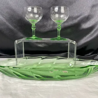 Vintage Viking Glass Green Twist Celery Tray and King Arthur Cordials