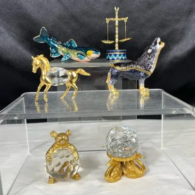 Franklin Mint Gilt Metal Fauted Crystal Animals & Enamel Trinket Boxes