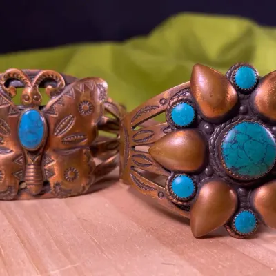 Vintage Copper-Tone & Turquoise-Style Cuff Bracelets Lot