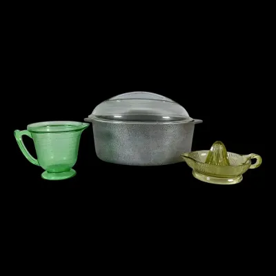 Vintage Club Aluminum Hammercraft Cookware & Green Depression Glass Lot