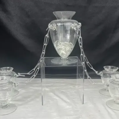 Vintage Victorian Modular Clear Glass Epergne Garniture Set W/glass Chains