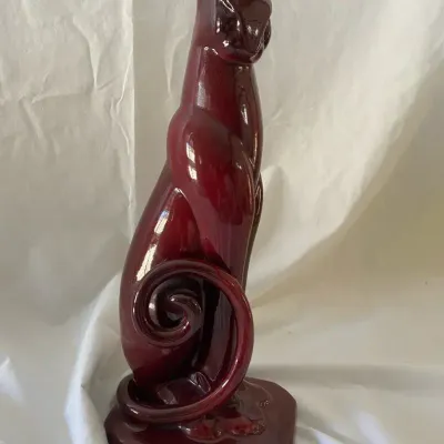 MCM Ceramic Cat Glazed In Dark Red