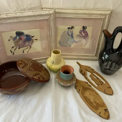 South American/Native American Collectibles - Small Vases And Framed Art