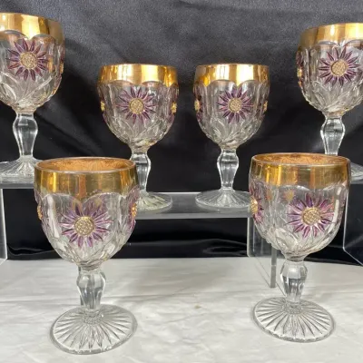 Vintage Amethyst Gold Sunflower Goblets 