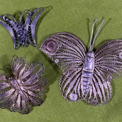 Silver Butterfly Filigree Pins -2Marked , Middle Sized One Has None