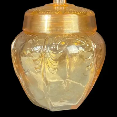 Antique Marigold Carnival Glass Priscilla Pattern Jar
