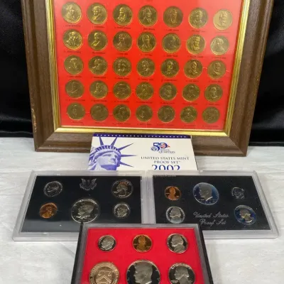 US Mint Proof Sets and Vintage Presidential Dollar Coin Collection Lot
