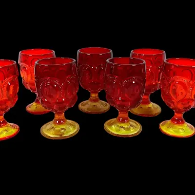 (7) Amberina Moon & Stars Goblets 