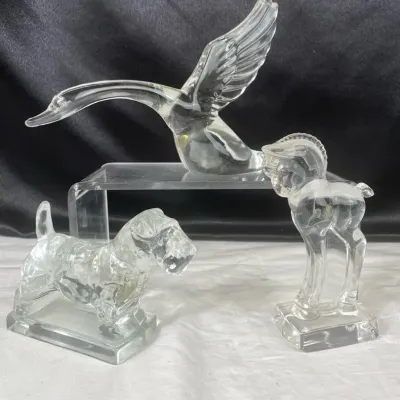 Vintage Heisey Clear Crystal Animal Figurines Set: Flying Goose, Scottie Dog & Colt (3-Piece)