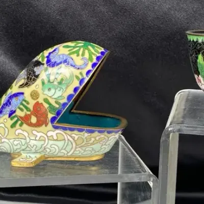 Vintage Chinese Cloisonné Enamel Whale & floral Bowl