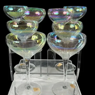 (8) Mid-Century Ultra-Fine Pearl Iridescent Champagne Coupes