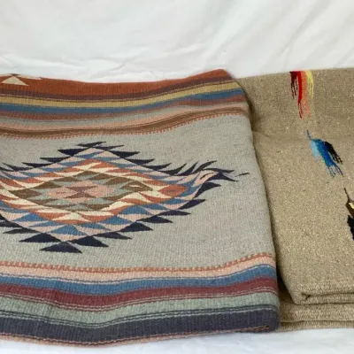 Southwestern Style & Feather Woven Horse Blankets - Pair