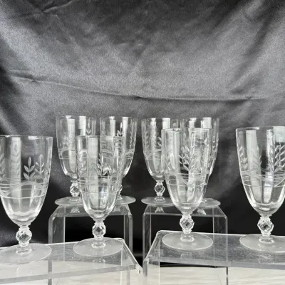 Vintage Tiffin Etched Water Goblet 