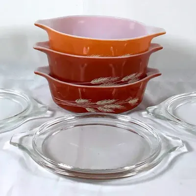 Vintage Pyrex Autumn Harvest Casserole Dishes with Lids Lot (3 Pieces)