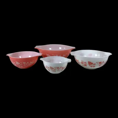Vintage Pyrex Pink Gooseberry Cinderella Bowl Complete Set of 4