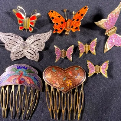 Vintage Hair Accessories - Butterfly Clips And Hair Combs