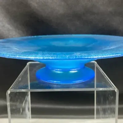 Vintage Ice Blue Iridescent Carnival Glass Pedestal Dish