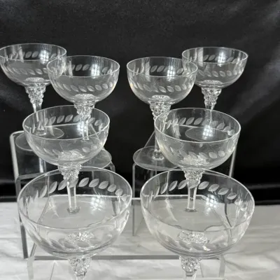 Tiffin #1750 Vintage Leaf Etched Glasses 