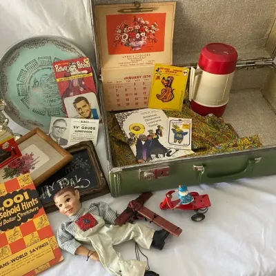 Vintage Grab Lot Including Suitcase, Toys And Other Fun Items 