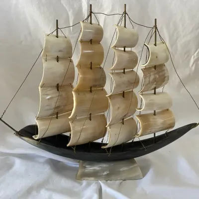 Vintage Handcrafted Natural Horn Model Sailing Ship / Clipper