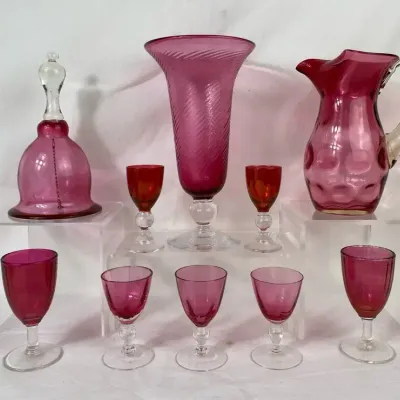 Vintage Cranberry Glass Cardinals And More