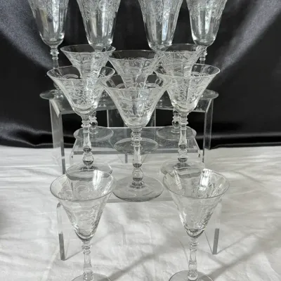 12 Piece Bryce Brothers - Cut Crystal Wine & Cordial Glasses 