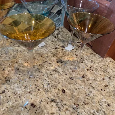 Set Of 7 - Hand Blown Amber & Blue Martini Glasses From The Pier 1 Collection #5