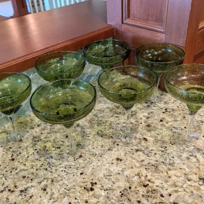Set Of 7 - Hand Blown Green Crackle Margarita Glasses From The Pier 1 Collection #6