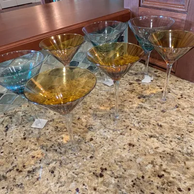 Set Of 7 - Hand Blown Amber & Blue Martini Glasses From The Pier 1 Collection #5